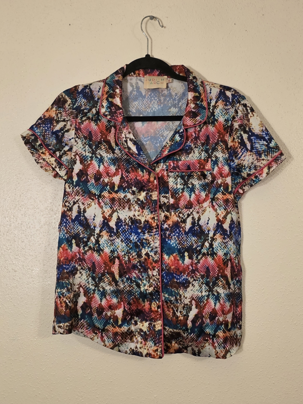 Judith March Multicolor Abstract Print Short Sleeve Blouse